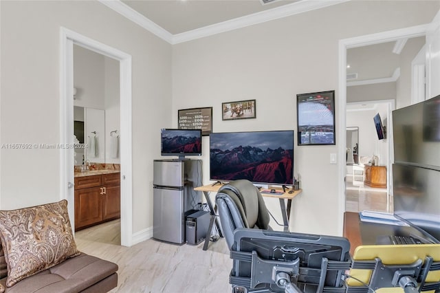 living room featuring ornamental molding