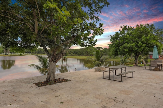 exterior space featuring a water view