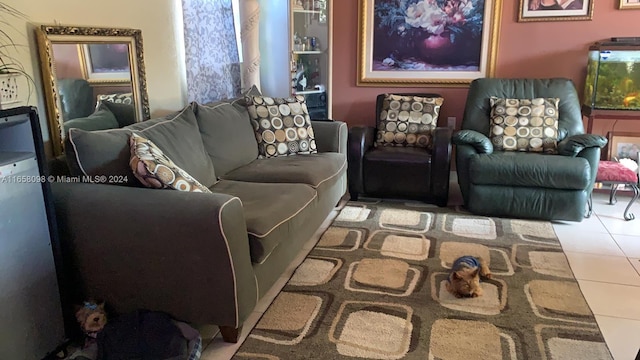 living room featuring light tile patterned floors