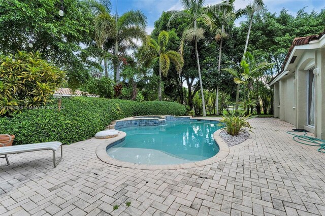 view of swimming pool with an in ground hot tub and a patio