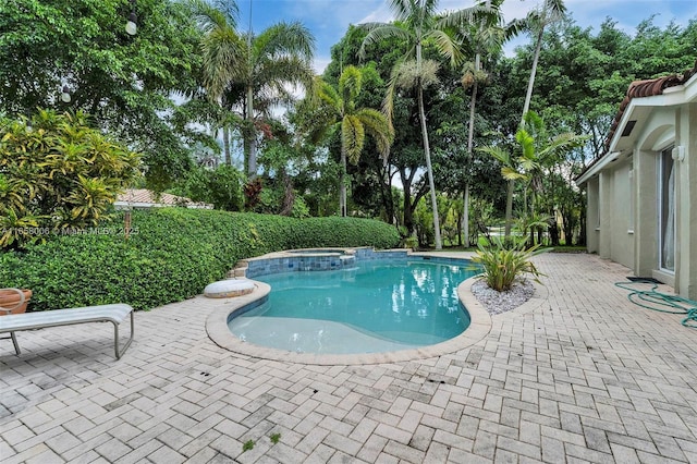 view of pool featuring a patio and a pool with connected hot tub