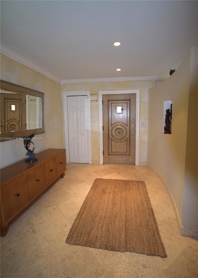 hallway with crown molding