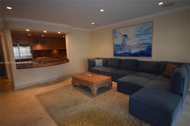 living room featuring ornamental molding