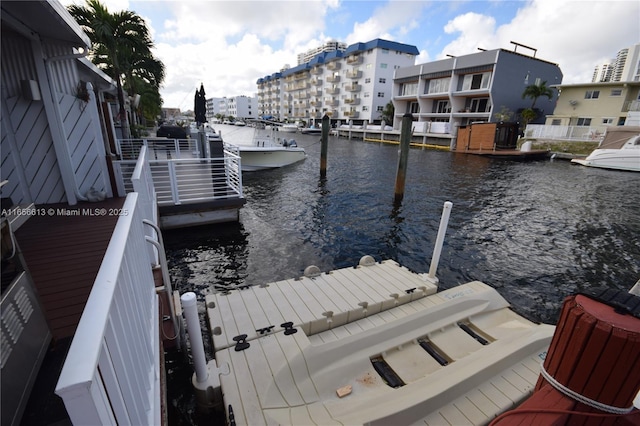 view of dock with a water view