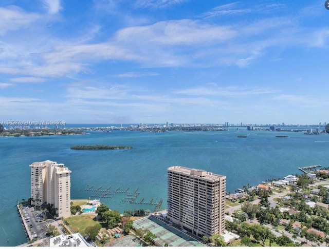 aerial view with a water view