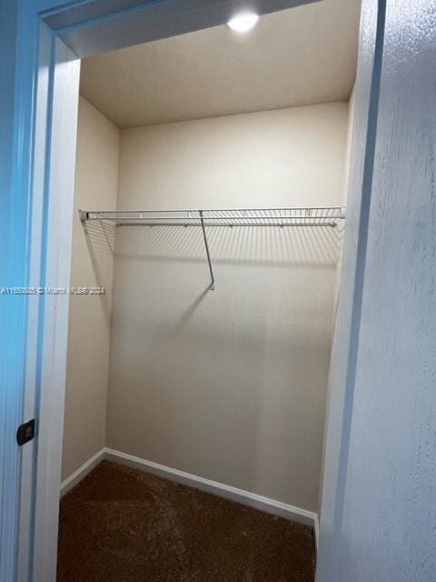 spacious closet featuring dark carpet