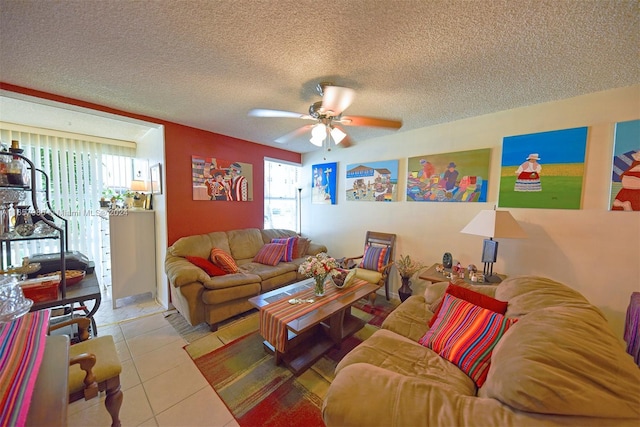 17560 Atlantic Blvd Unit 118, Sunny Isles Beach, FL 33160 - tiled living room with ceiling fan, healthy amount of natural light, and a textured ceiling