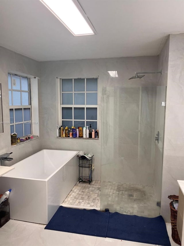 bathroom featuring vanity and separate shower and tub