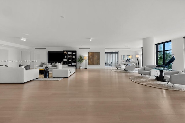 living room featuring light wood-type flooring