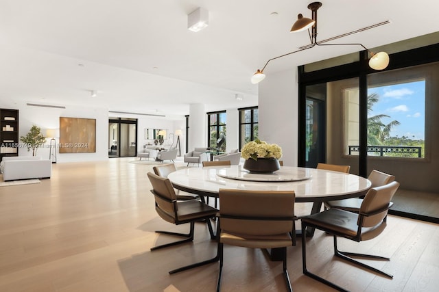 dining area featuring plenty of natural light and light wood-type flooring