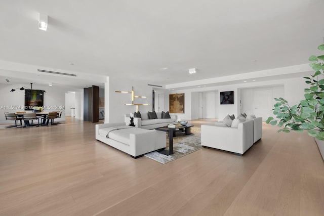 living room featuring light wood-type flooring