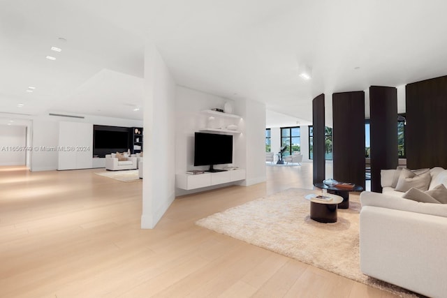 living room with light hardwood / wood-style floors