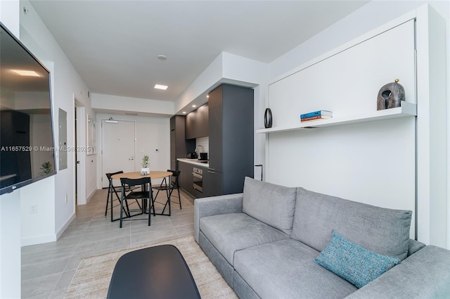 living room with light tile patterned floors