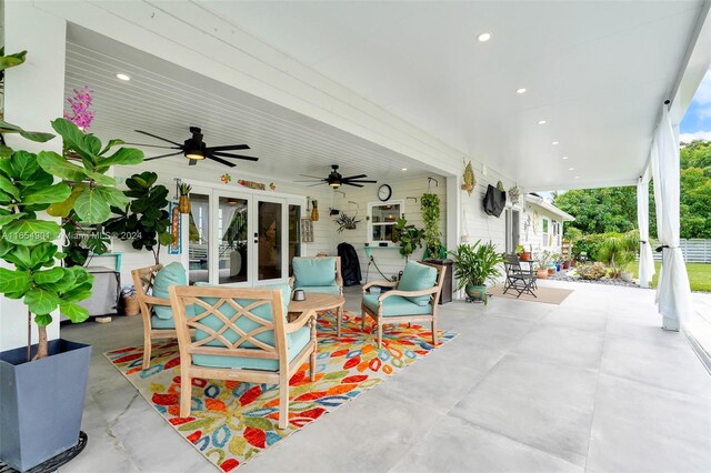 view of patio with ceiling fan and french doors