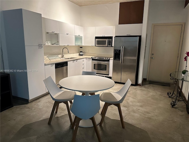 kitchen featuring sink, appliances with stainless steel finishes, and white cabinetry