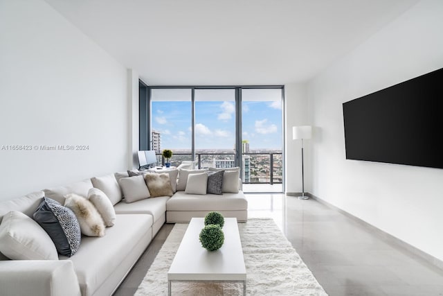 living room with expansive windows