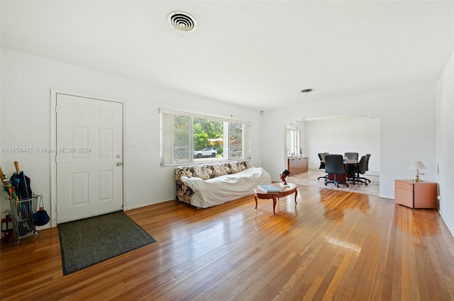 living room with hardwood / wood-style floors