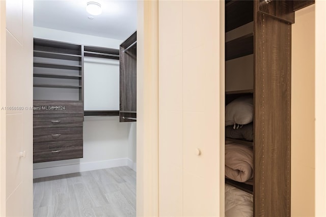 spacious closet featuring light hardwood / wood-style floors