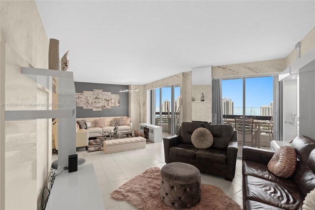 living room with light tile patterned floors