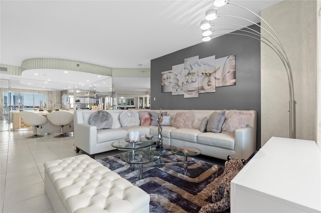 living room with light tile patterned floors