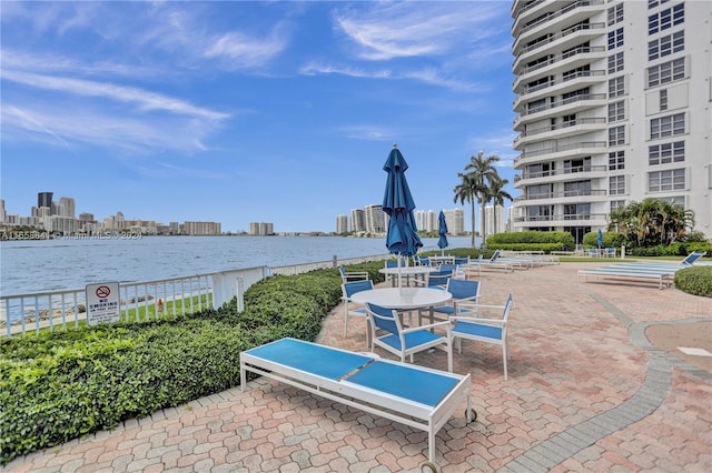 view of home's community with a water view