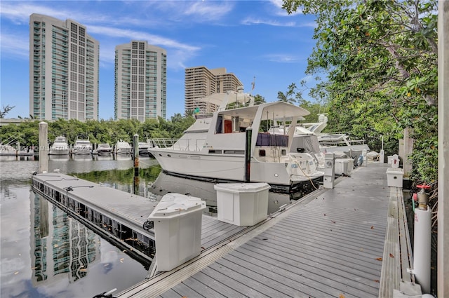 view of dock with a water view