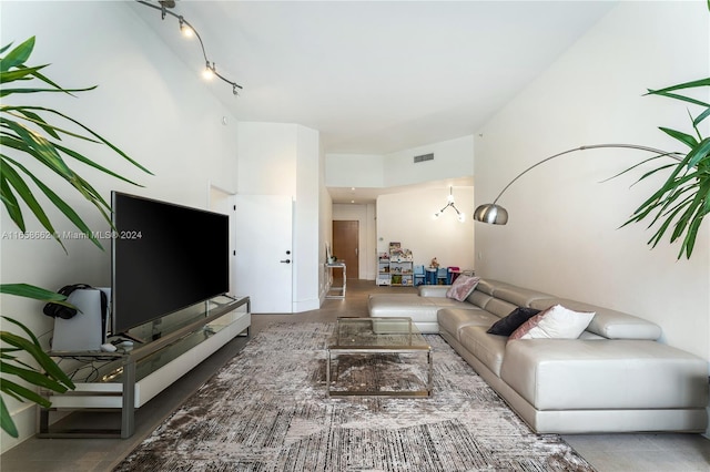 living room featuring a high ceiling