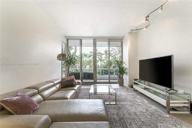 living room featuring floor to ceiling windows