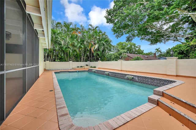 view of pool featuring a fenced backyard and a fenced in pool
