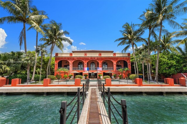 view of dock with a water view