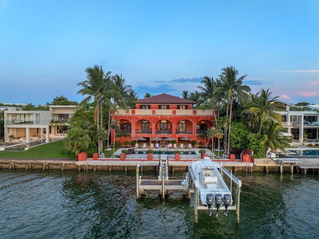 view of dock with a water view