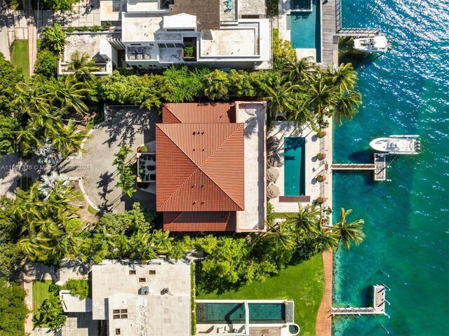 aerial view featuring a water view