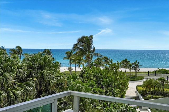 property view of water featuring a view of the beach