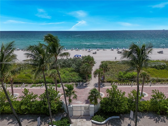 property view of water featuring a view of the beach