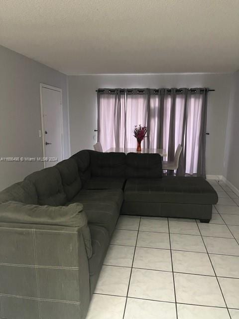 10411 SW 108th Ave Unit 153, Miami, FL 33176 - living area with light tile patterned flooring, baseboards, and a textured ceiling