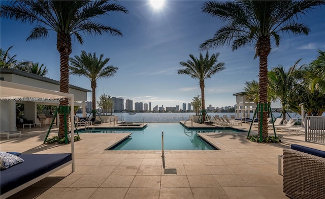 view of swimming pool with a patio area