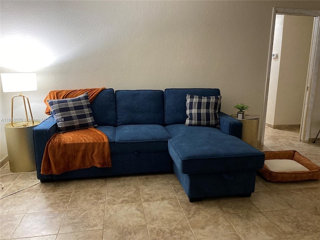 living room featuring tile patterned flooring