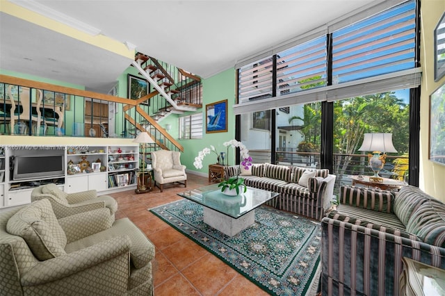 living room with light tile patterned floors