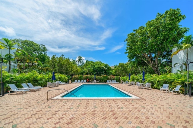 view of swimming pool with a patio area