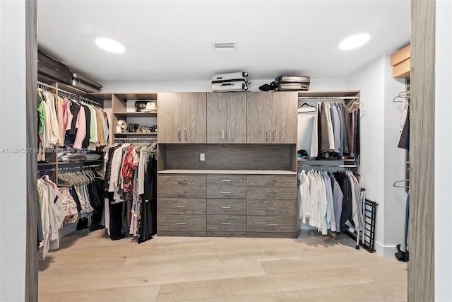 spacious closet featuring light hardwood / wood-style flooring