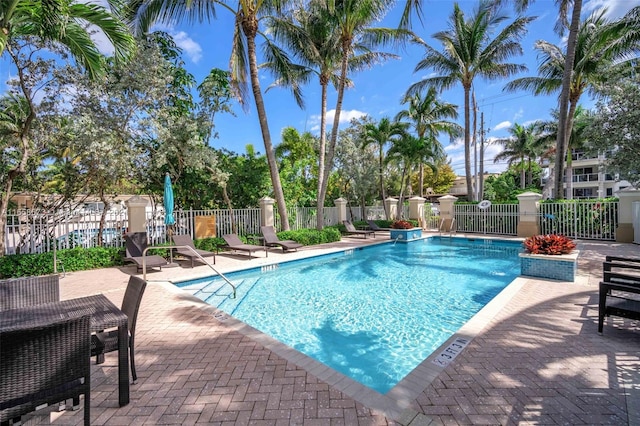 view of swimming pool with a patio area