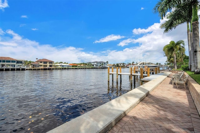 view of dock with a water view