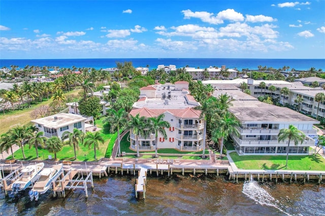 bird's eye view featuring a water view