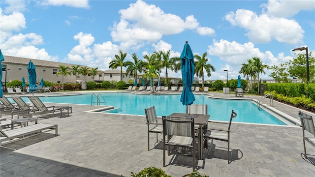 view of swimming pool with a patio