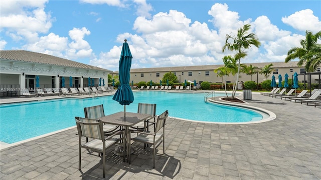 view of swimming pool with a patio