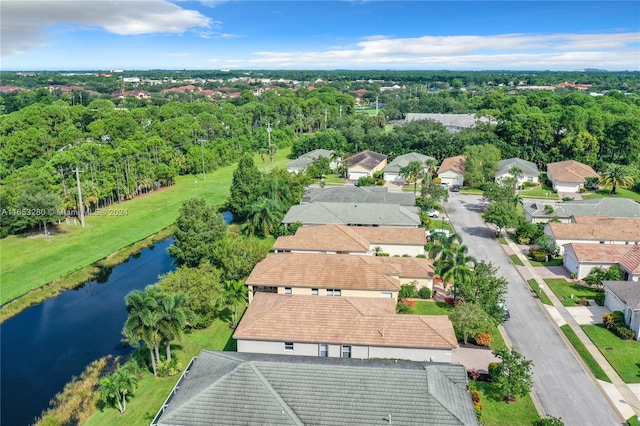 bird's eye view featuring a water view