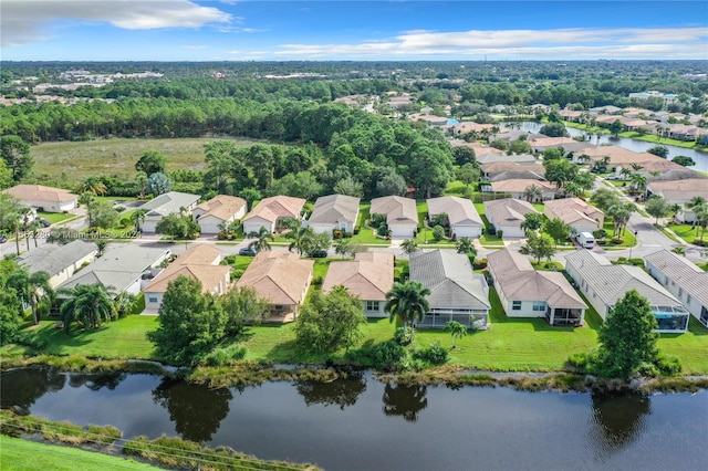 aerial view with a water view