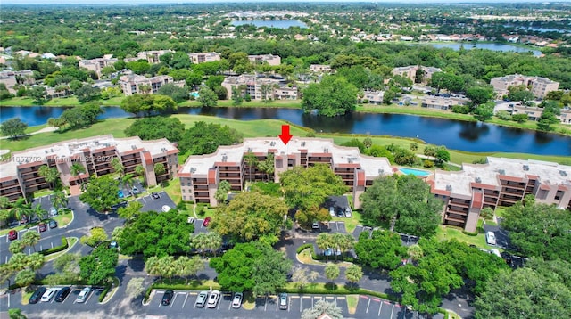 aerial view featuring a water view