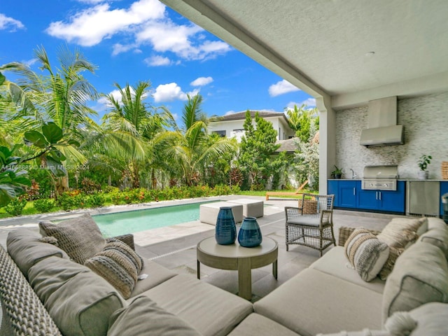 view of patio with an outdoor hangout area and a grill