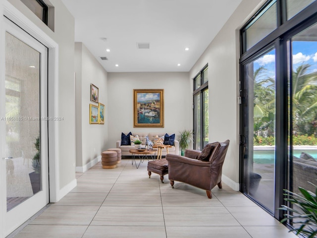 interior space with light tile patterned floors